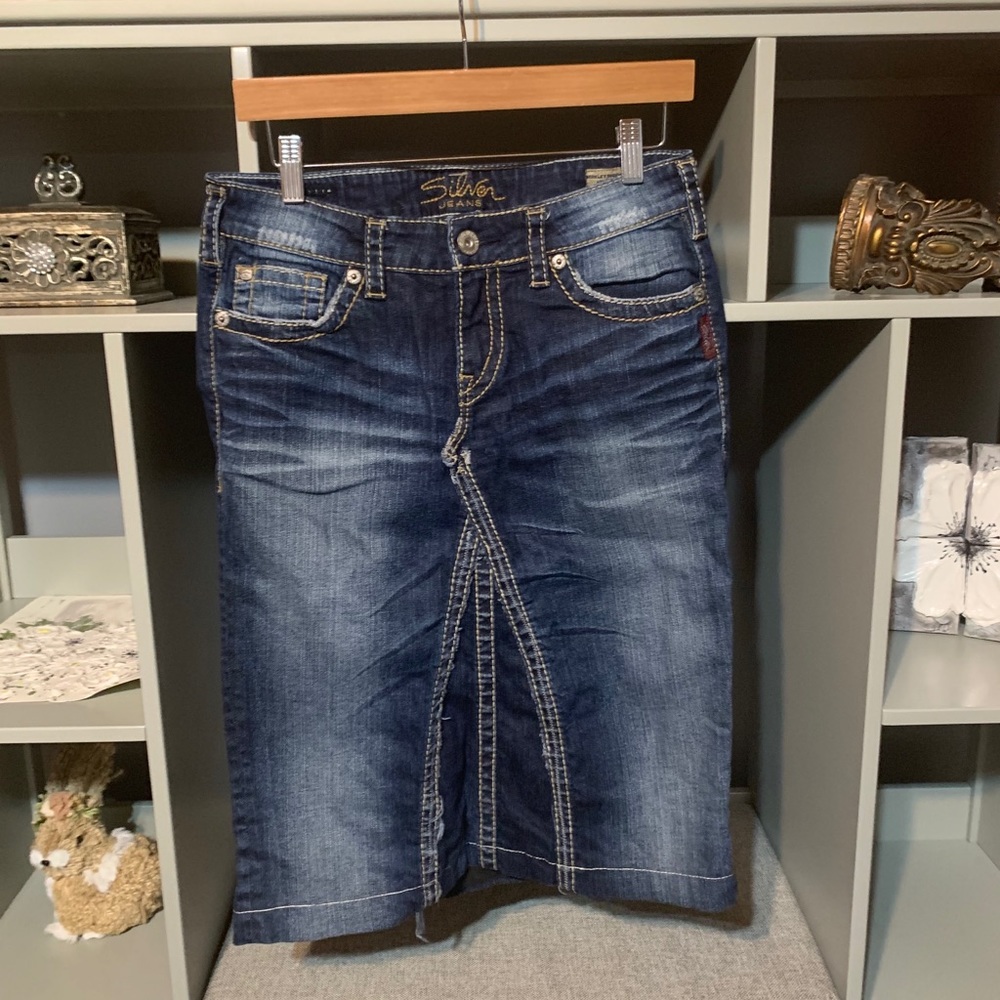 Silver jeans skirt